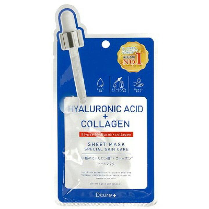 【Dcure+】フェイスマスク ヒアルロン酸+コラーゲン 1枚入 27ml<20個セット＞